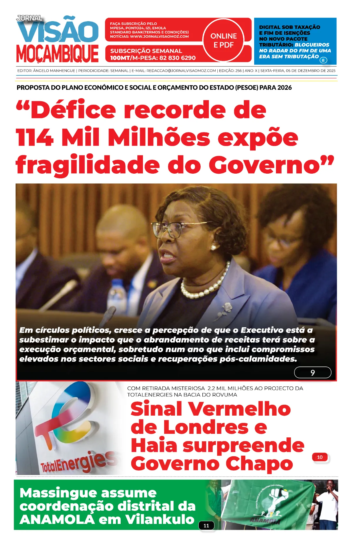 CAPA 256 DO JORNAL VISÃO MOÇAMBIQUE